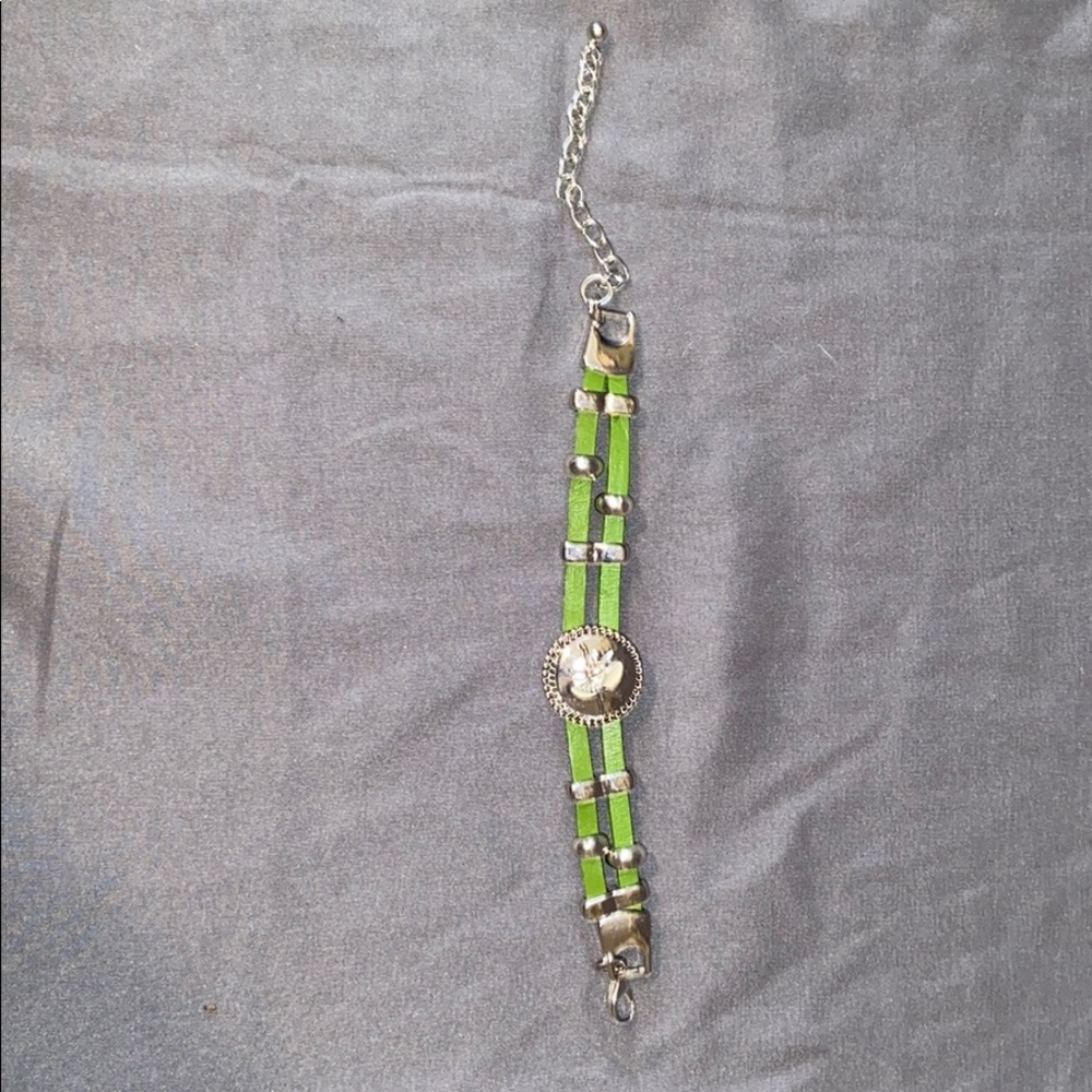 Green and silver ballerina charm bracelet